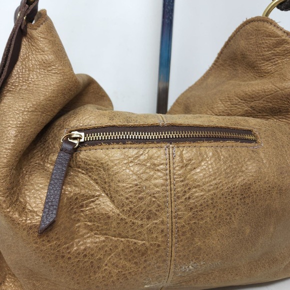 Henri Lou Womens Purse Brown Metallic Leather Hobo Slouch Large Shoulder Bag - Picture 6 of 11